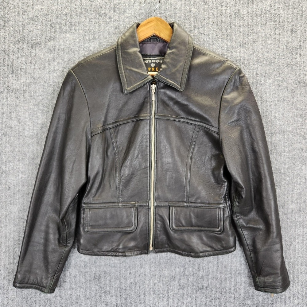 Express Leather Jacket Womens Small Black Zip Front Biker D-Ring Waist Zip Cuffs